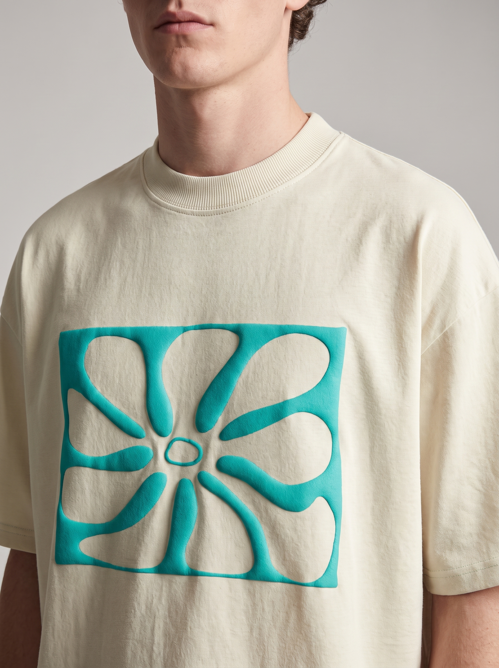 Grey Contrast Stitch Puff Print boxy Tee