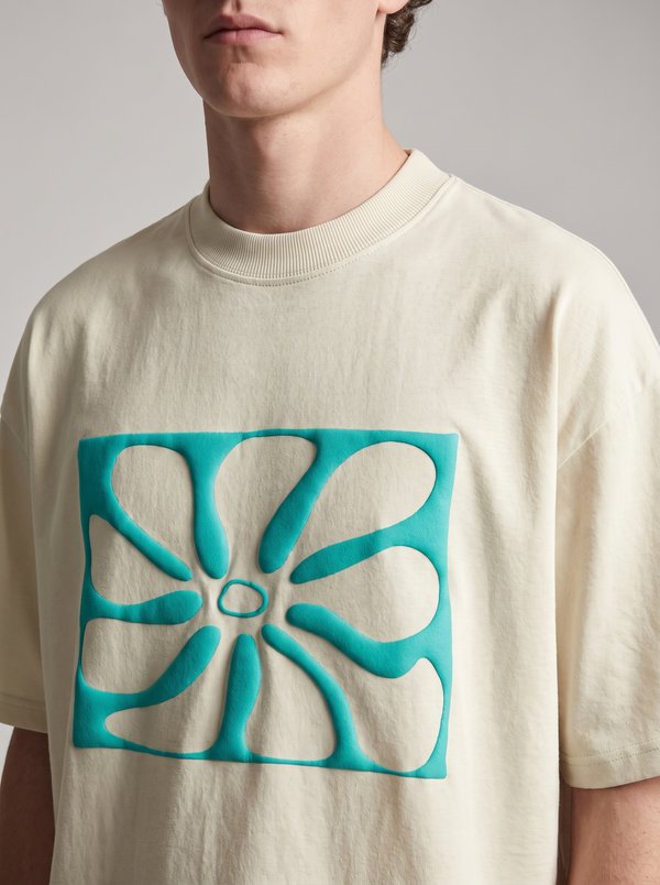 Grey Contrast Stitch Puff Print boxy Tee