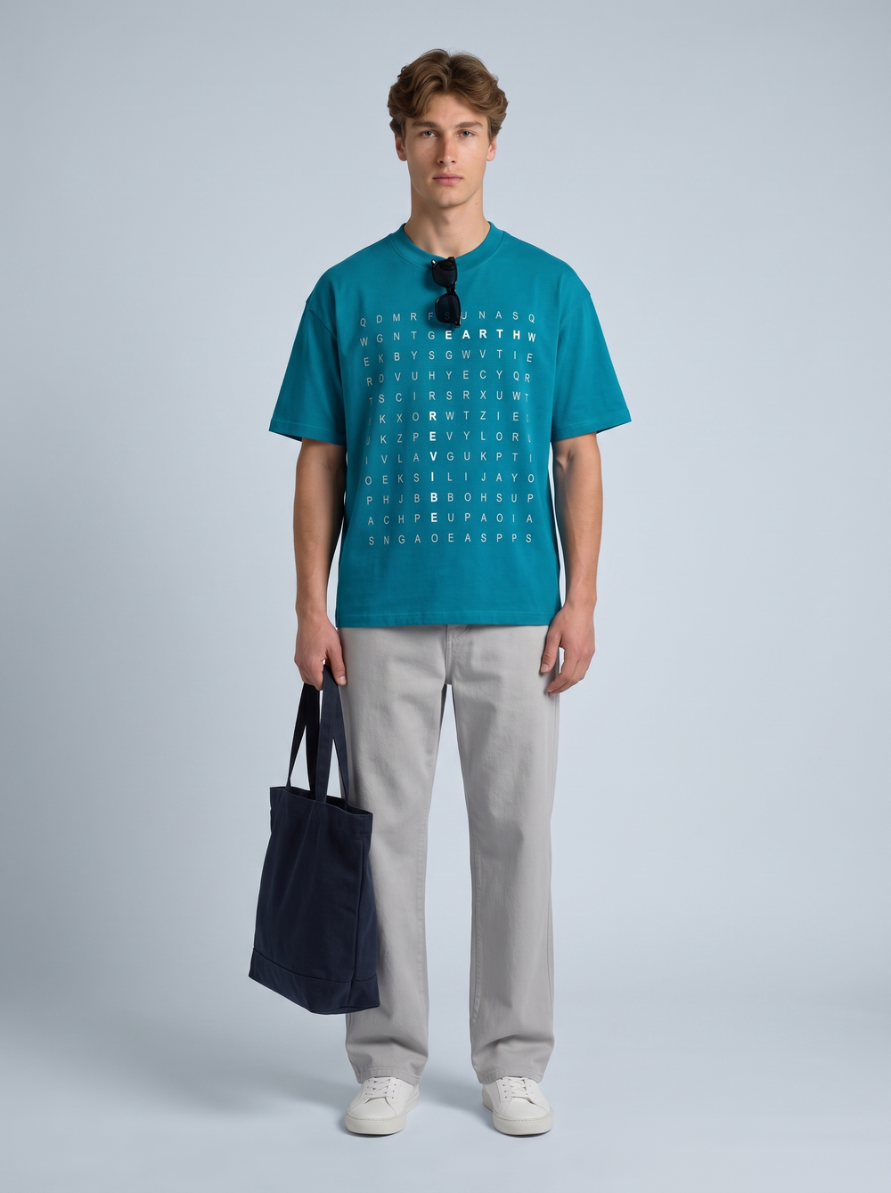 Plain Blue word hunt boxy Tee