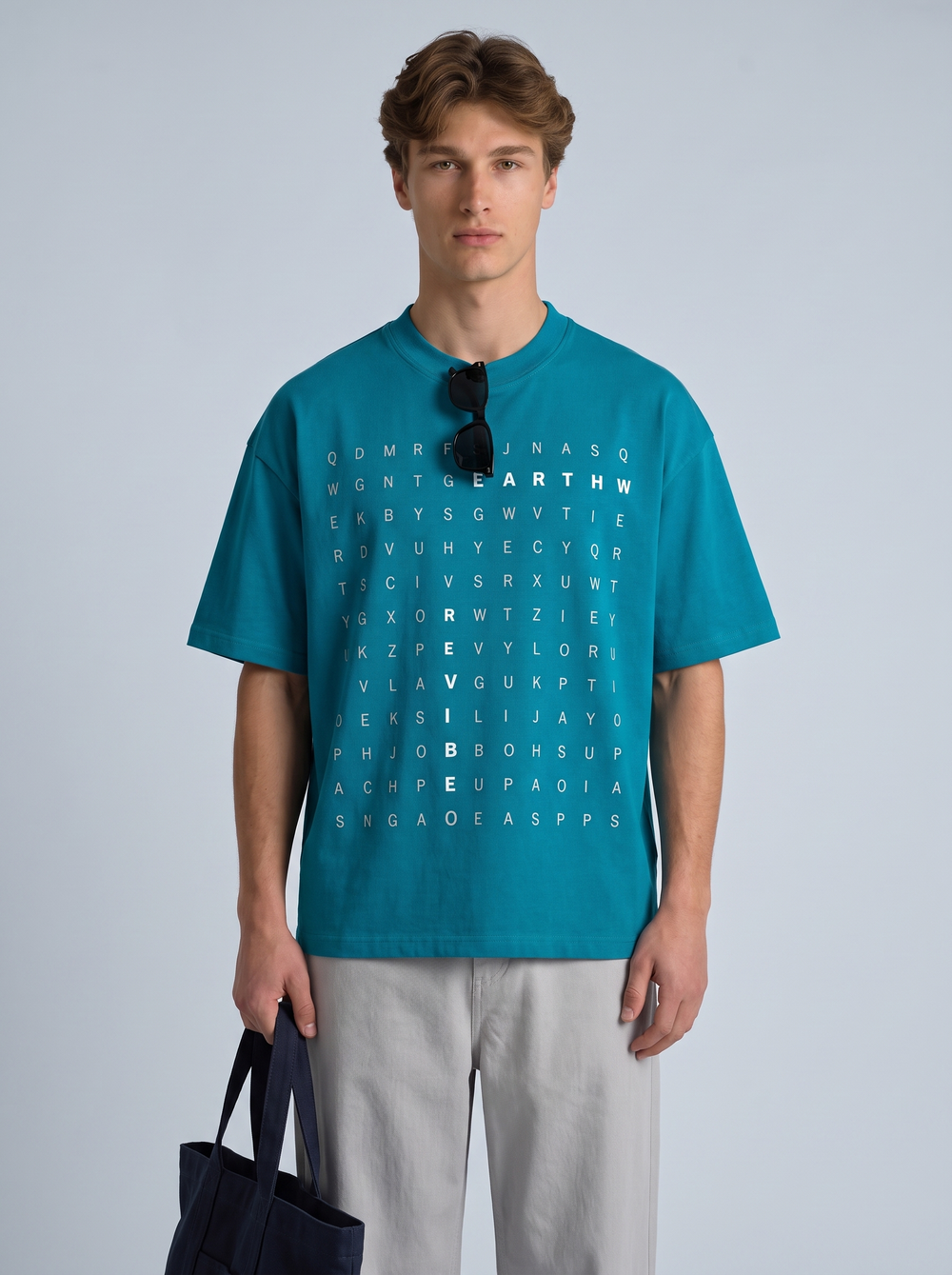 Plain Blue word hunt boxy Tee