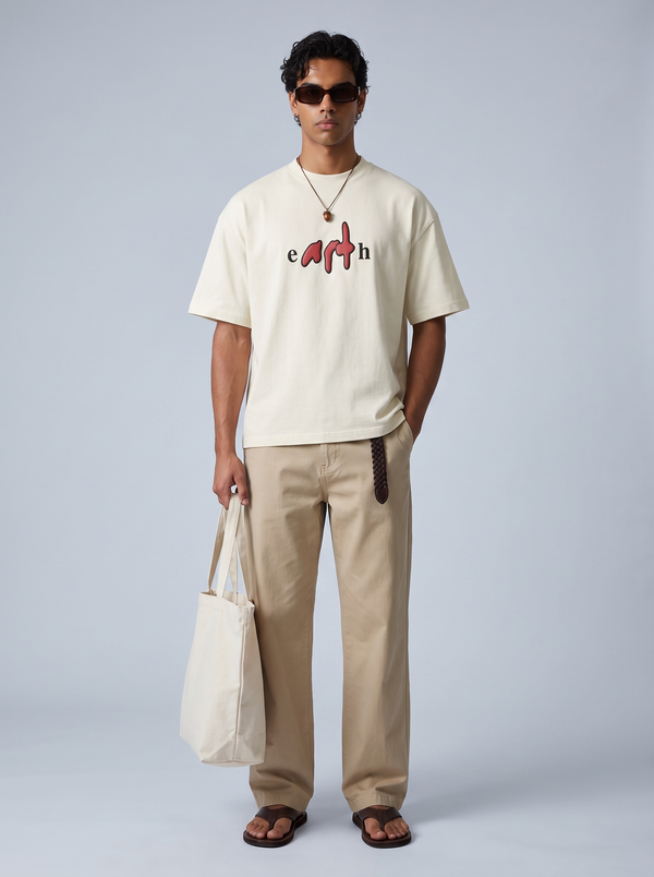 Cream Cotton Puff print Boxy Tee
