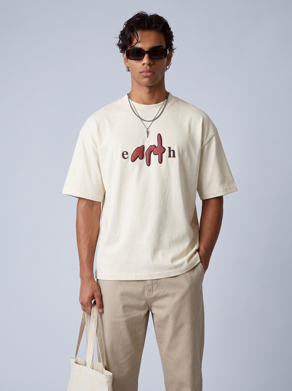 Cream Cotton Puff print Boxy Tee