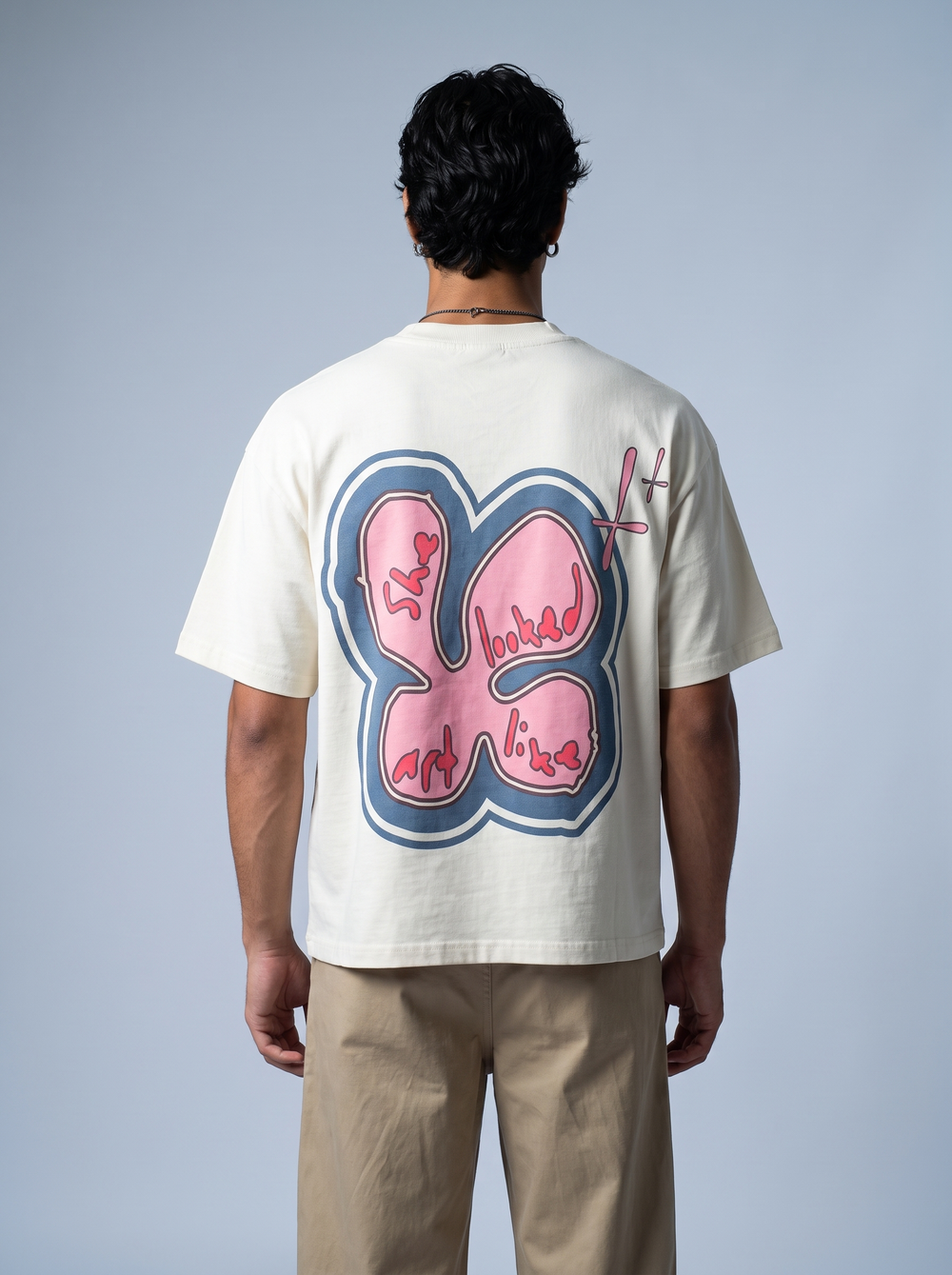 Cream Cotton Puff print Boxy Tee