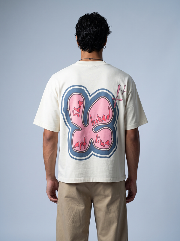 Cream Cotton Puff print Boxy Tee