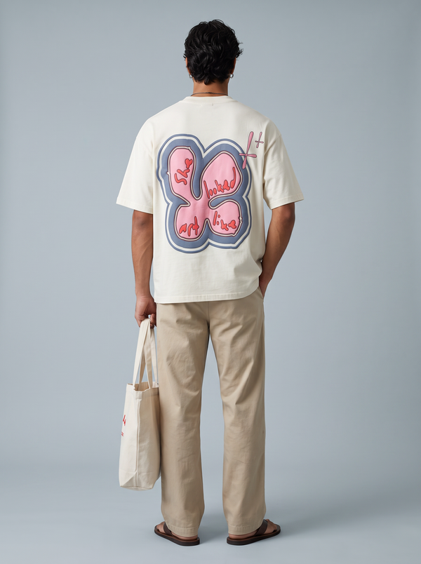 Cream Cotton Puff print Boxy Tee