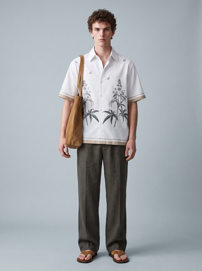 White Palm-Print Resort Shirt