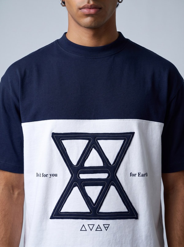 Navy & White Colour-Block Boxy Tee
