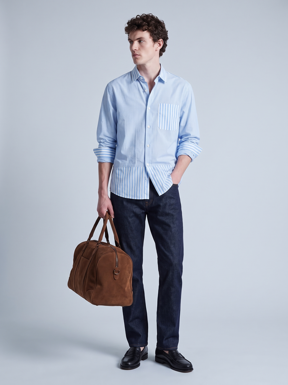 Blue Patchwork Stripe Shirt