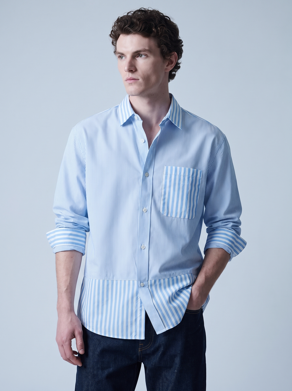 Blue Patchwork Stripe Shirt