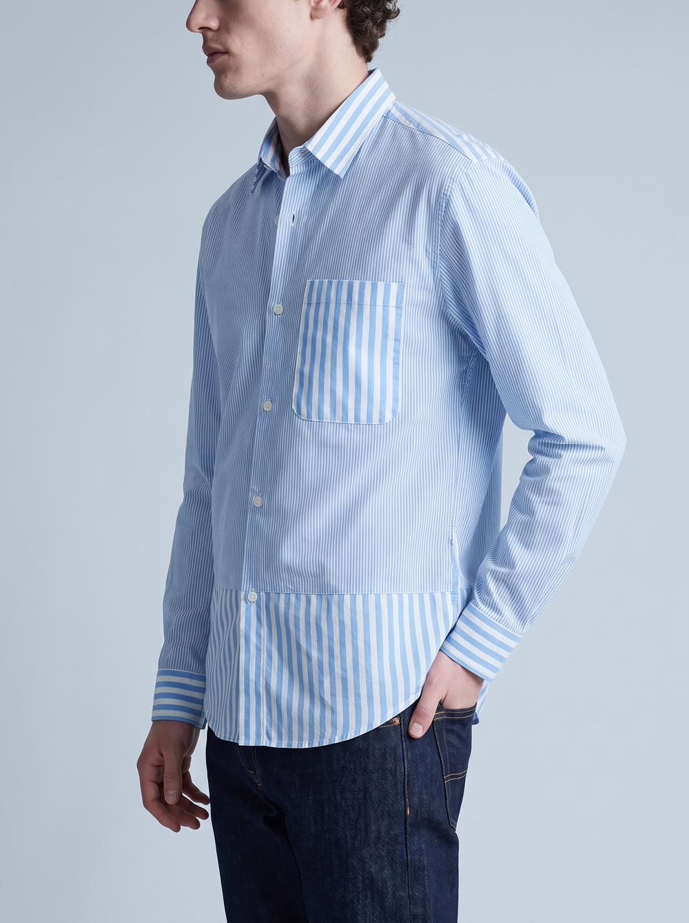 Blue Patchwork Stripe Shirt