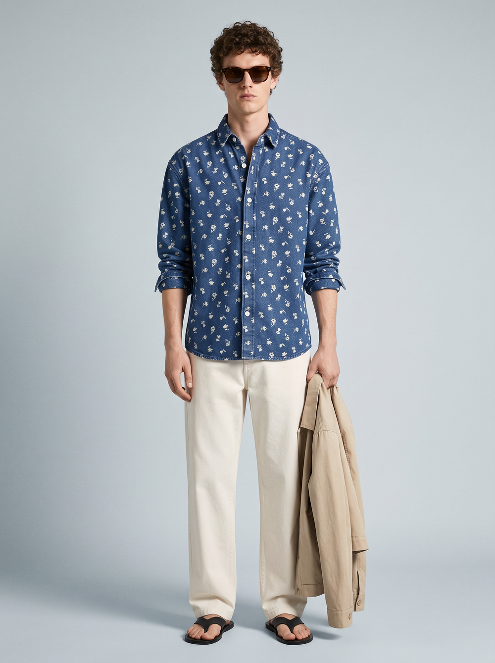 Indigo Denim Floral Shirt