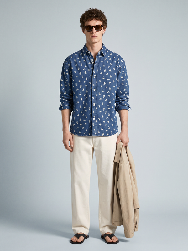 Indigo Denim Floral Shirt