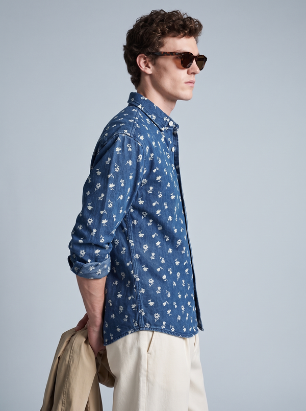 Indigo Denim Floral Shirt