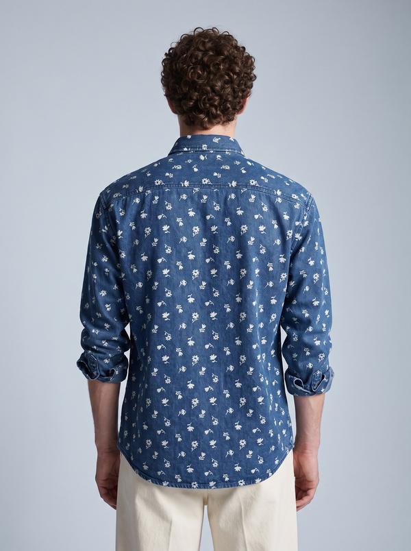 Indigo Denim Floral Shirt