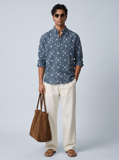 Blue Floral Patchwork Shirt