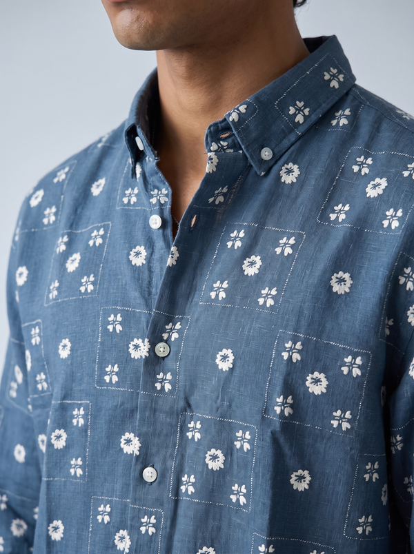 Blue Floral Patchwork Shirt