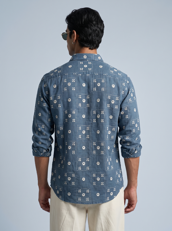 Blue Floral Patchwork Shirt