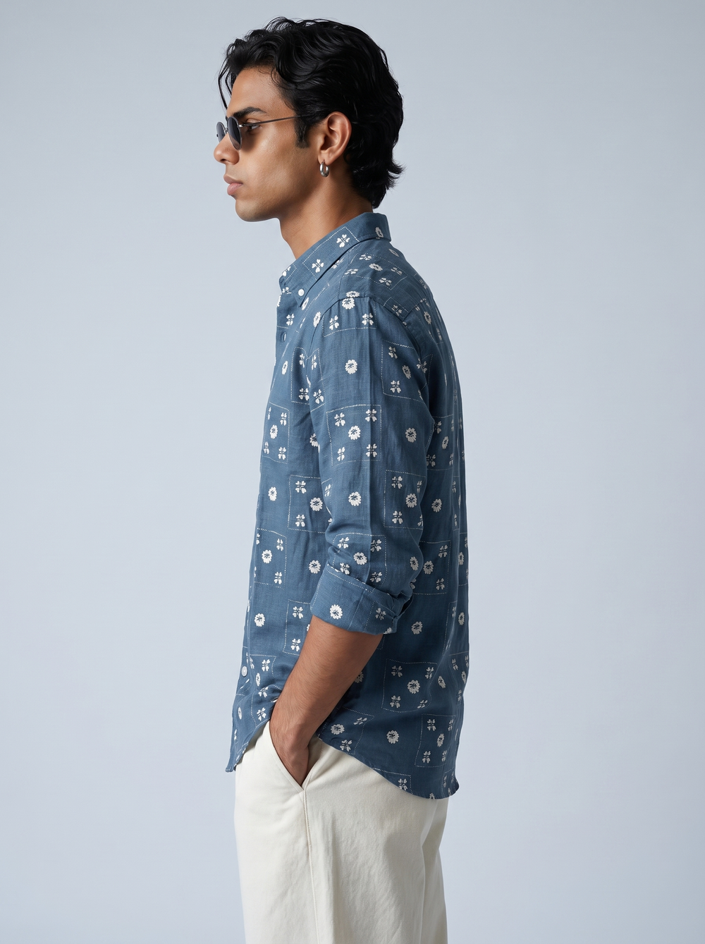 Blue Floral Patchwork Shirt