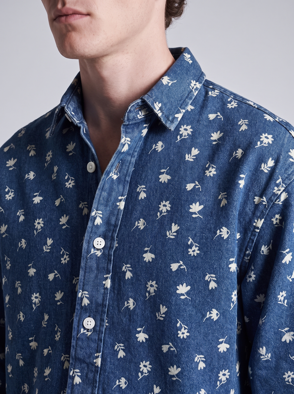 Indigo Denim Floral Shirt