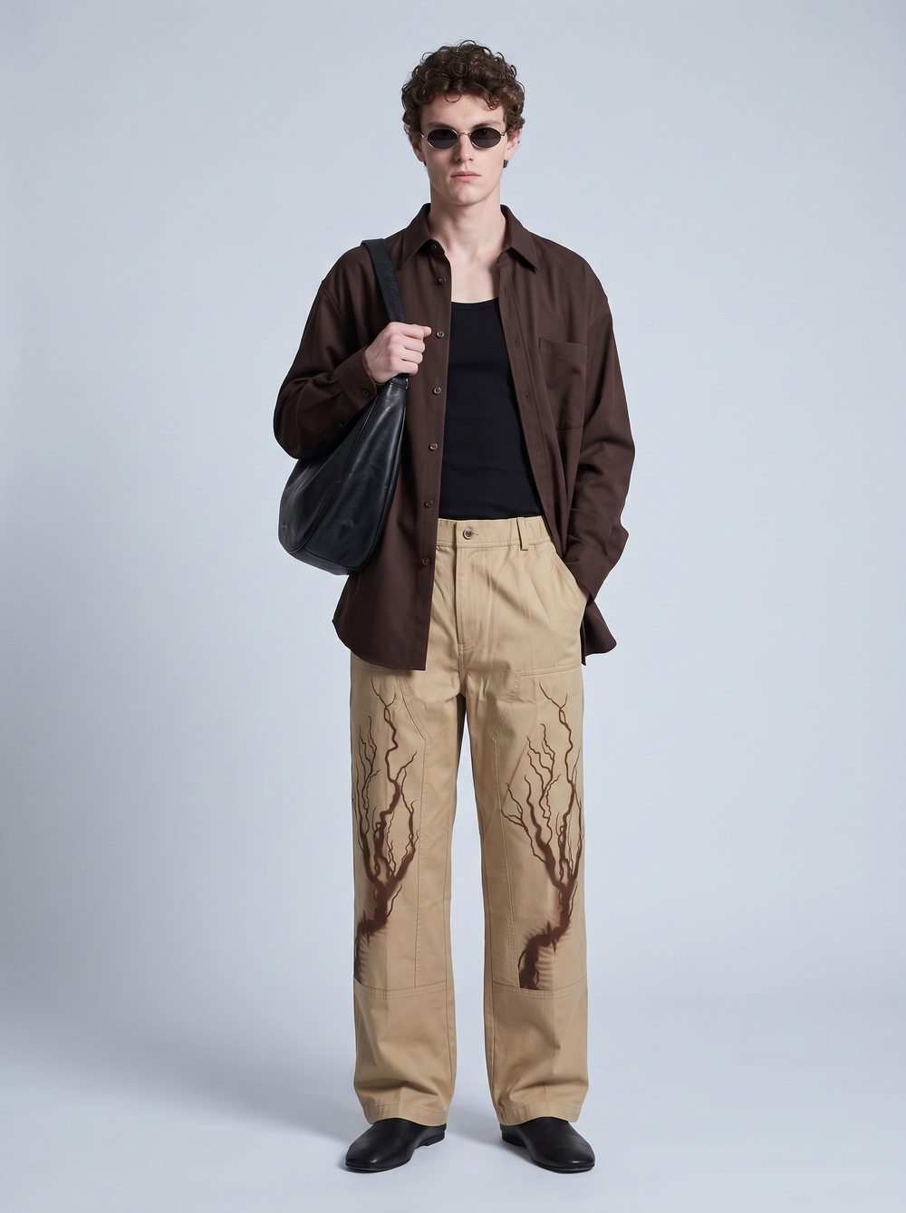 Vintage Print Twill Straight-Fit Pants