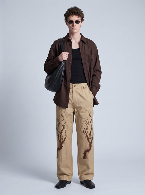 Vintage Print Twill Straight-Fit Pants