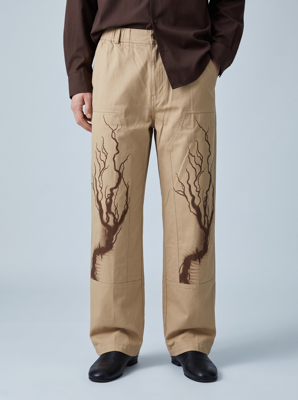 Vintage Print Twill Straight-Fit Pants
