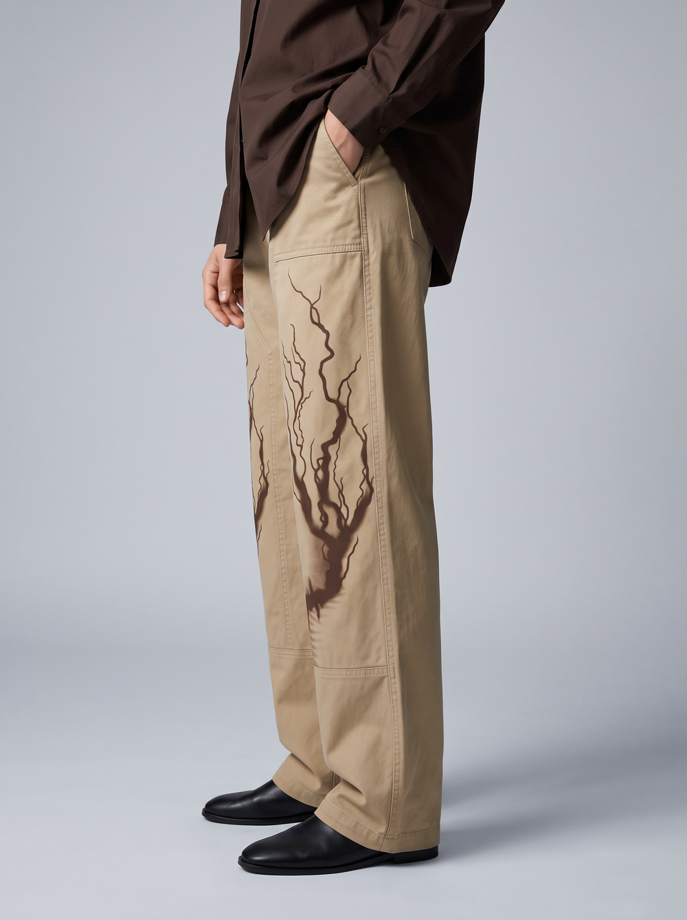 Vintage Print Twill Straight-Fit Pants
