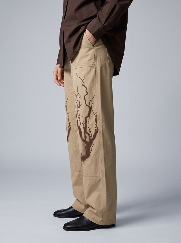 Vintage Print Twill Straight-Fit Pants