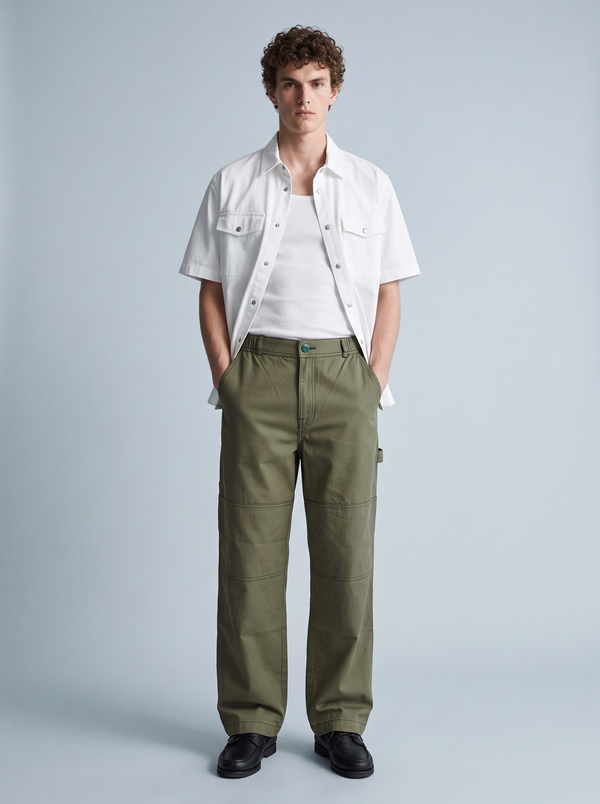 Green Twill Bellbottom Utility Pants