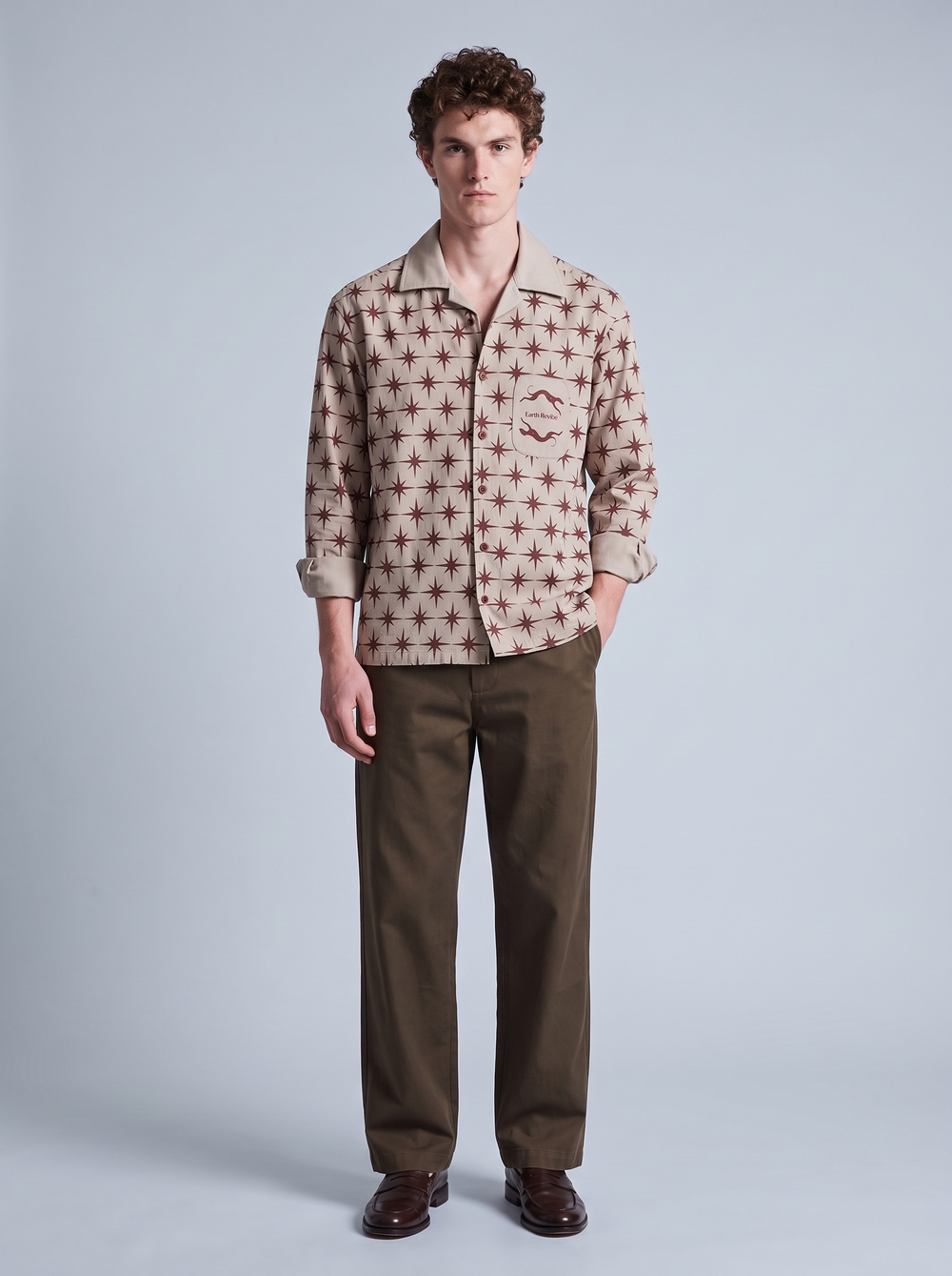 Cream Twill All-Over star Print boxy Shirt