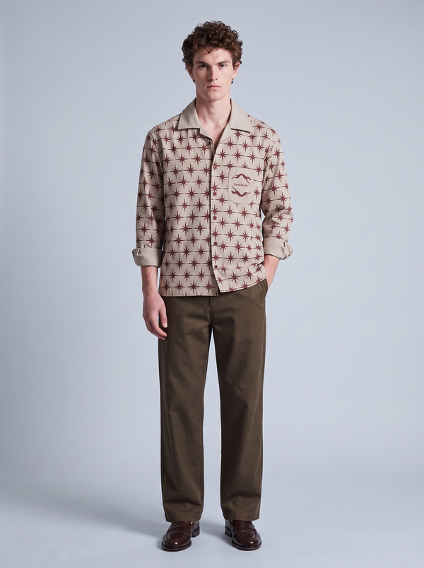 Cream Twill All-Over star Print boxy Shirt