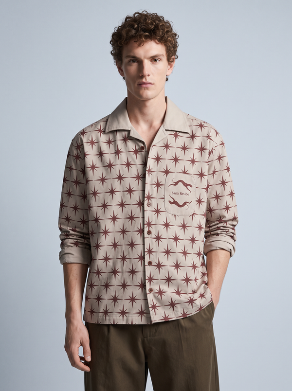 Cream Twill All-Over star Print boxy Shirt