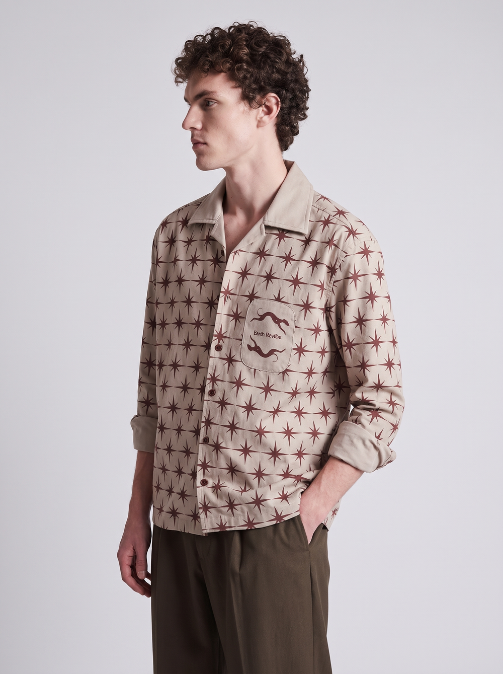 Cream Twill All-Over star Print boxy Shirt