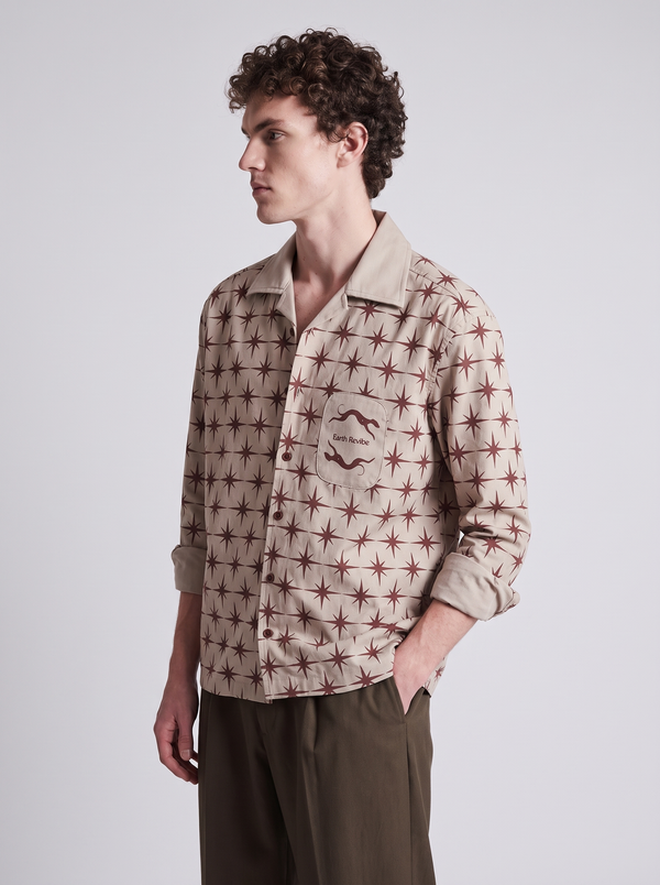 Cream Twill All-Over star Print boxy Shirt