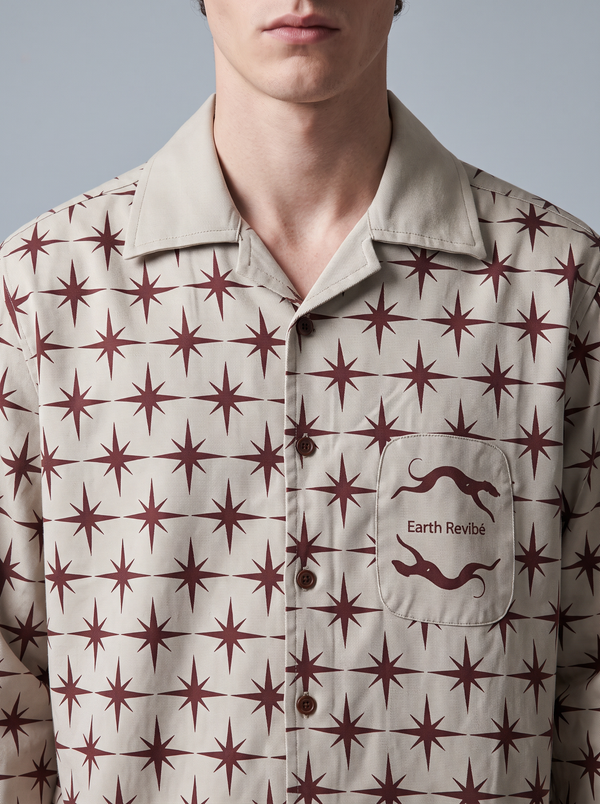 Cream Twill All-Over star Print boxy Shirt