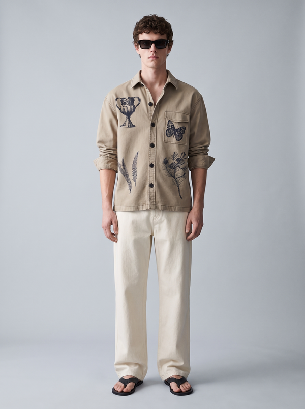 Khakhi Shadow Twill Block Print Shacket