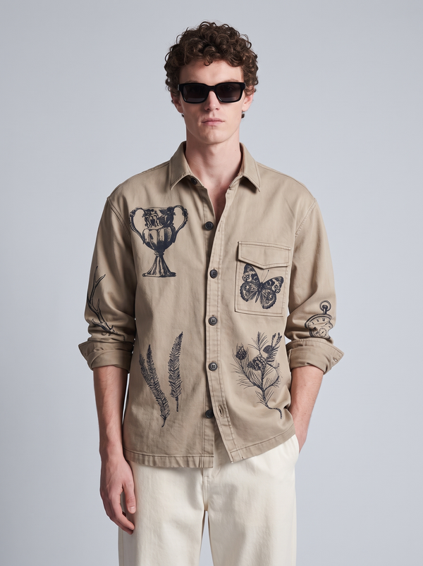 Khakhi Shadow Twill Block Print Shacket