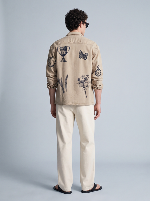 Khakhi Shadow Twill Block Print Shacket