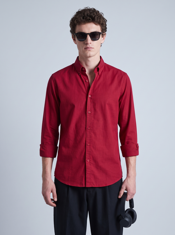 Crimson Red Linen Shirt