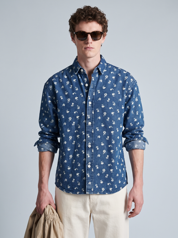 Indigo Denim Floral Shirt